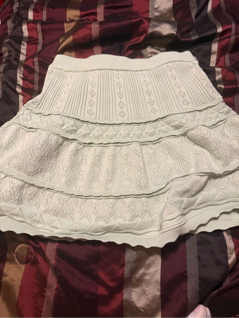 Knit Tiered Ruffle Skirt - Light Mint Green